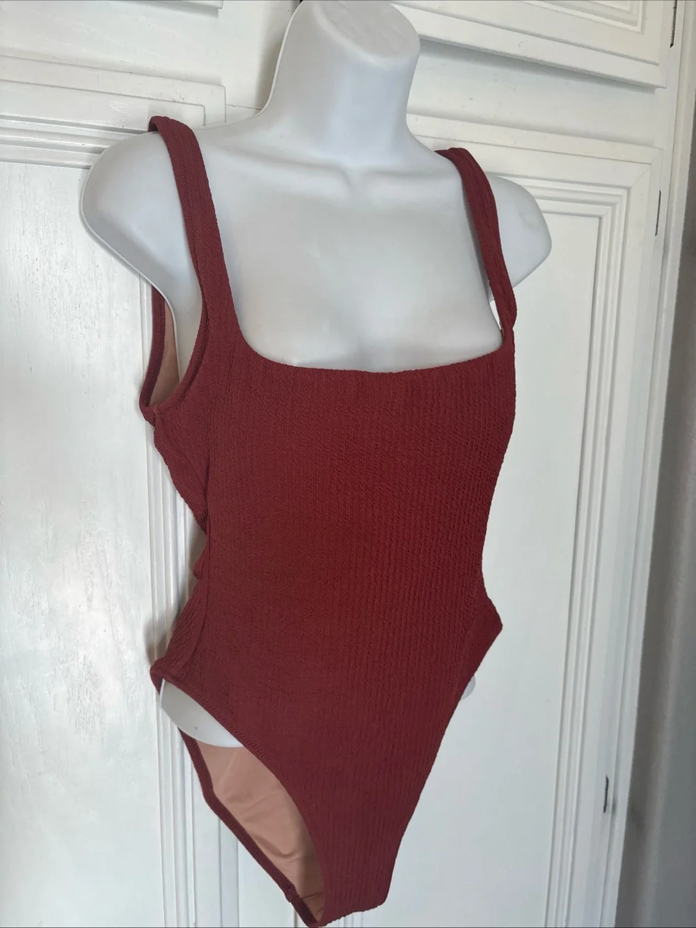EUC J. Crew Textured Square Neck Scoop Back One Piece Swimsuit Sz 6 Brown